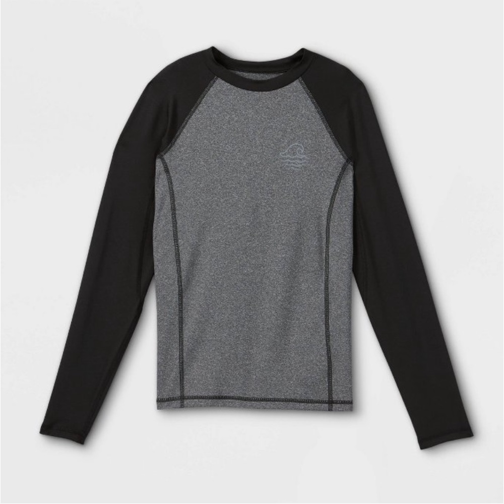 Boy’s Raglan wave print long sleeve rash guard swim shirt Art Class black L12/14